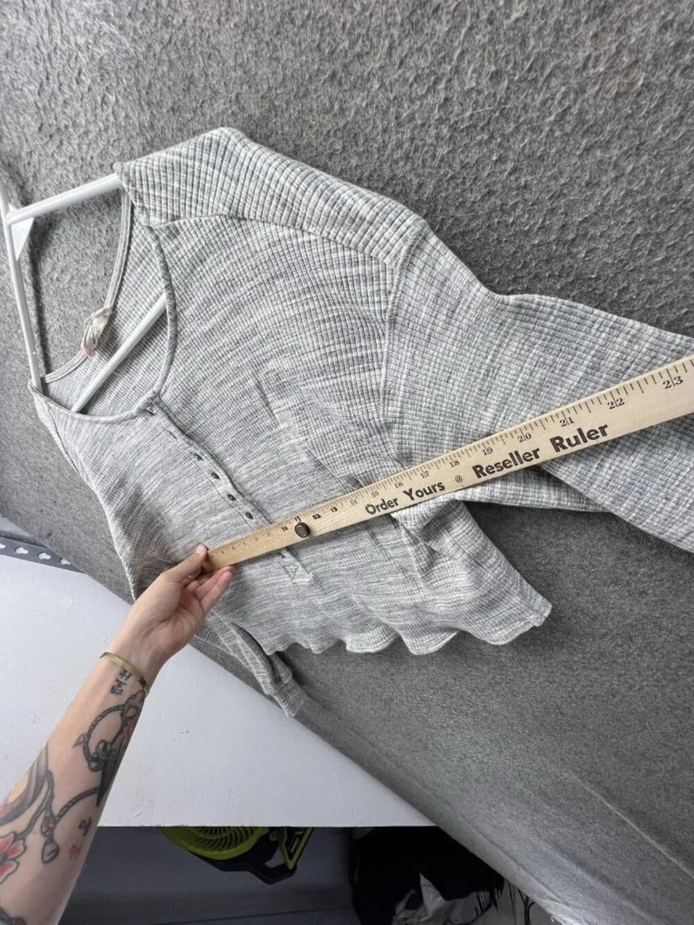 Free People Beach Shirt Women Medium Gray Cropped Henley Thermal Knit